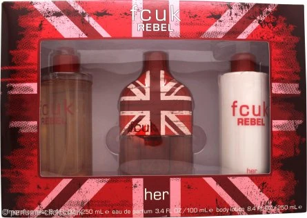 FCUK Rebel For Her Gift Set 100ml EDT + 250ml Body Lotion + 250ml Fragrance Mist