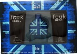 FCUK Rebel For Him Gift Set 100ml EDT + 200ml Shower Gel + 200ml Aftershave Balm